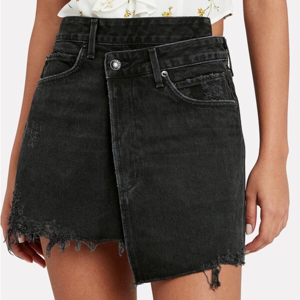 Agolde Asymmetrical Black Denim Skirt